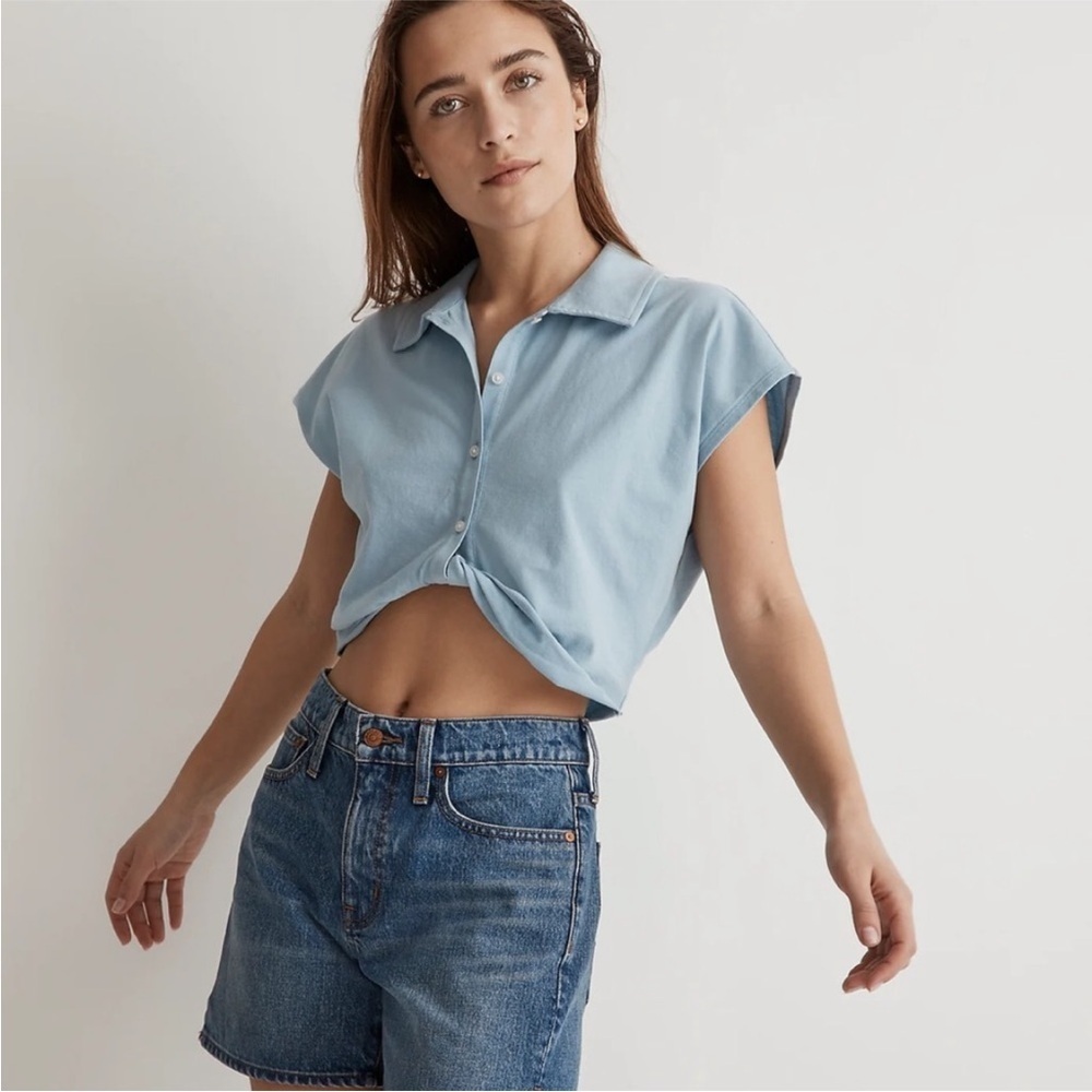 Madewell MWL Polo Twist Tee: Botanical Dye Edition BLUE SIZE LARGE